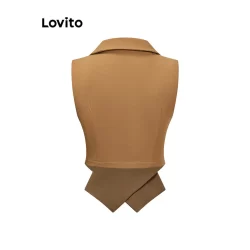 (Trendy) Lovito Regata Casual Com Botões Lisos Para Mulheres L97AD018