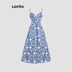 Lovito Vestido Boho Tribal com Estampa Tie Back para Mulheres L113MD302