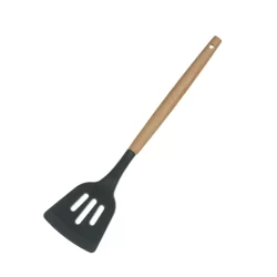 Espátula Vazada de Silicone Cabo Madeira Resistente Utensilio Cozinha
