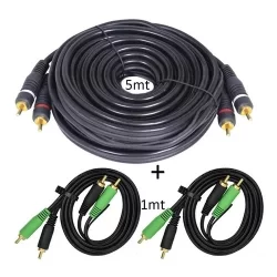 Kit 1 Cabo Duplo RCA 4mm Emborrachado de 5 Metros e 2 Cabo Duplo RCA de 1m