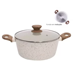Panela Caçarola Antiaderente Cerâmica 24cm Cooktop Fogão Indução Avulsa 3,8 Litros Marmol MimoStyle