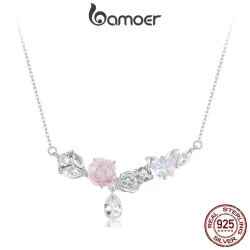 Colar De Fita Bamoer 925 Sterling Fantasia Borboleta Flor De Presentes Para Mulheres SCN521