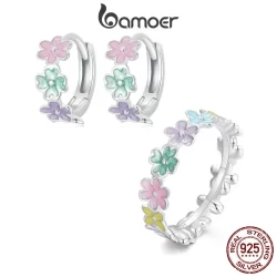 Brincos Bamoer 925 Sterling Sliver De Fita De Flor Para Mulheres