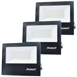 3 Refletor Led Slim50 Luz Branco Frio 6500k Bivolt 50w Prova de Água Avant