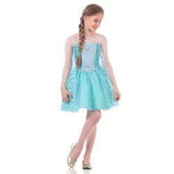 Disney Frozen Elsa Fantasia Verão Infantil Vestido Poliester