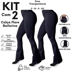 Kit C/2 Calça Legging Flare Suplex Cintura alta Leg Boca De Sino Bailarina Academia Fitness Dia a Dia