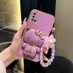 Caixa Para Telefone Samsung Galaxy A31 A51 A71 4G Luxo Quadrado De Silicone Macio Eletrodeposição Com Suporte Hello Kitty Orquídea Capa Protetora De Flores