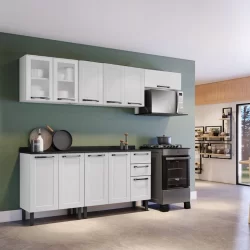 Cozinha Compacta em Aço 5 Peças 11 Portas Sendo 2 de Vidro 2 Gavetas Florença Itatiaia