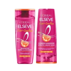 Kit Elseve Liso Dos Sonhos AHA + Queratina Vegetal Shampoo 400ml + Condicionador 400ml (2 produtos)