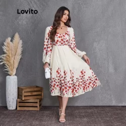 Lovito Vestido Elegante Floral Verão/Primavera Para Mulheres LBL10331