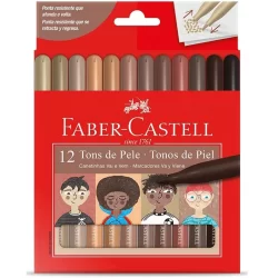 Caneta hidrográfica ponta vai e vem tons de pele 15.0112VVCCZF com 12 cores Faber-Castell