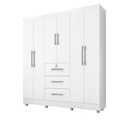 Guarda Roupas Casal 6 Portas 3 Gavetas Tokio Branco