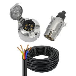 Kit Tomada Engate Reboque 6 Polos Completo Cabo PP 5 Vias 1mm² Alumínio Carretinha Macho Fêmea