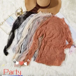 PARTY Women Blusas De Renda , Bordados Floral , Camisa Preta Transparente Elegante De Manga Longa Malha