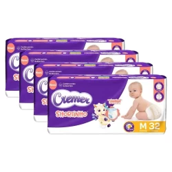 Fralda Descartável Cremer Shortinho Jumbo Tamanho M - 4 Pacotes com 32 Fraldas - Total 128 Tiras
