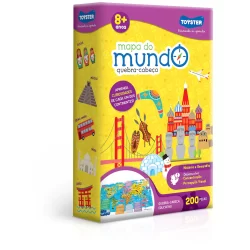 QUEBRA CABEÇA MAPA DO MUNDO 200 PEÇAS TOYSTER JOGO PUZZLE BRINQUEDO INFANTIL EDUCATIVO DIDÁTICO HISTÓRIA E GEOGRAFIA