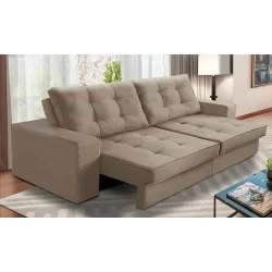 Sofá Retrátil e Reclinável 2 lugares 1,70m com Molas Marcela Suede Cappuccino Adonai Estofados