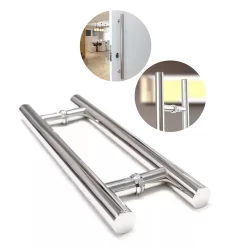 Puxador Duplo Tubular Em Aço Inox Polido Para Porta Interna Externa De Vidro Madeira Blindex Cromado