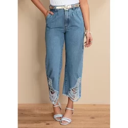 Calça Pantacourt Com Rasgados Azul Quintess