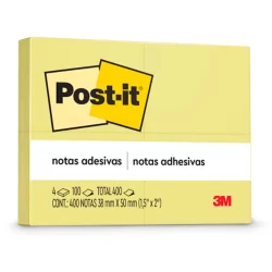 Bloco de notas adesivas Post-it 653 amarelo 4 blocos de 38x50mm 100 folhas 3M