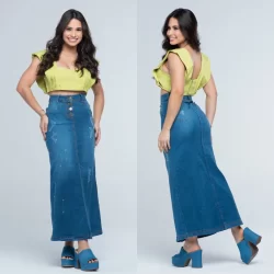 Saia Jeans Longa de Brilho 7Pallas