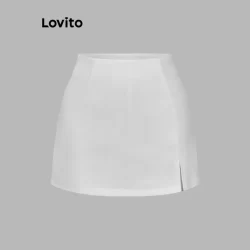 Lovito Shorts Casuais Com Zíper Liso Falso 2 Em Shorts Para Mulheres L58AD066 (Branco)