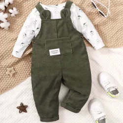 3-24Meses Bebê Menino Recém-nascido 2peças Conjunto De Traje Urso Impressão Maiô Cor Sólida Moda Roupas De Outono Bonito