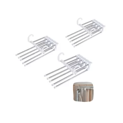 Kit 3 Cabide Dobrável Em Inox Organizador Retráteis 5 Calças