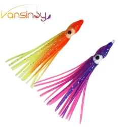 5pcs Saias De Pesca De Lula Polvo Luminoso 5cm/9cm Trolling Lure Isca Plástica Macia Para Truta Salmão Robalo