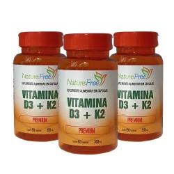 Kit 3 Suplemento Alimentar - Vitamina D3+K2 Premium 60 Cápsulas 350mg - Matéria prima importada!
