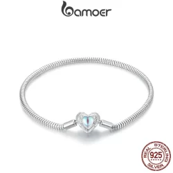 Bamoer 925 Sterling Sliver Bracelet Pulseira Fita Coração Guardião Jóias Básicas Presentes Para Mulheres
