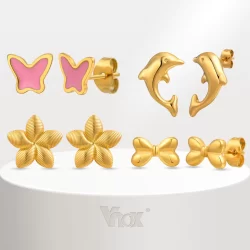 Vnox Titânio Aço Borboleta Golfinho Brincos Para Mulheres Bebê 18k Ouro Hipoalergênico Brinco Menina Jóias Presente