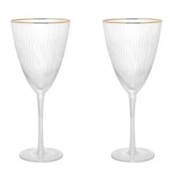 2 Taças Wolff de Vidro para Vinho com Borda Dourada 400ml