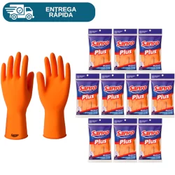 Kit 10 Prs Luva De Latex Natural Grossa Reforçada Sanro Plus Multiuso Para Limpeza Lavar Louça Proteção Epi