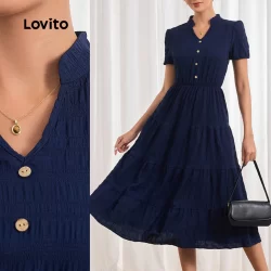Lovito Blusa casual lisa com babados para mulheres LBL20353