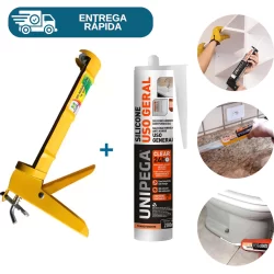 Kit Silicone Hibrido Uso Geral + Pistola Aplicador De Silicone Selante Cola Vedação Vidro Janela Azulejo Pia Box