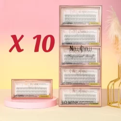 KIT 10 Caixas Cílios Postiços 6D MINK - Tufos sem Nó (S17)