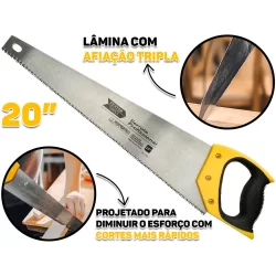 Serrote Profissional Cabo Plástico Emborrachado 20 Polegadas Carpinteiro Obra Multiuso Aço Reforçado