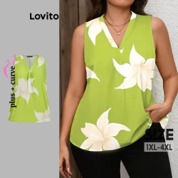 Lovito Regata feminina Plus Size curva Casual com estampa Floral  LBL19839