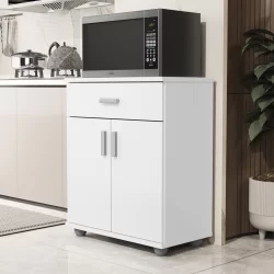 Balcão Armário Organizador Multiuso Para Microondas Forno Com Portas e Gavetas Mell Cor Branco