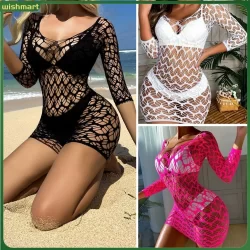 [WishMart] bluelans Mulheres Verão Praia Saída Oca Mangas Compridas Slim Fit Corte Baixo Decote Em V Sem Costas Biquíni