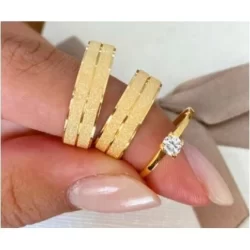 Par de Alianças Banho Moeda Antiga Diamantada 6mm + Gravação (COD-100)
