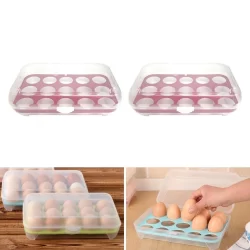 Kit 2 Potes Porta Ovos De Plastico Com 15 Cavidades Tampa