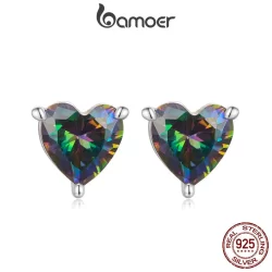 Brincos Bamoer 925 Sterling Sliver Stud Retro Design Coração Jóias Presentes Para Mulheres