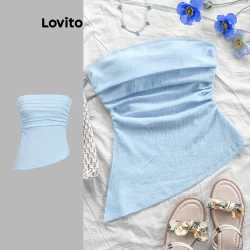 Lovito Elegante Top Regata Assimétrica Ombro Frio Simples para Mulheres L120ED018
