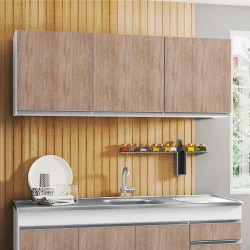 Armário Aéreo de Cozinha 150cm 3 Portas Argélia Branco/Castanho - Lumil