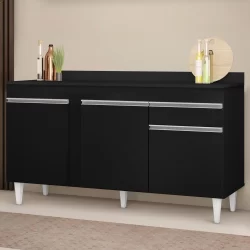 Balcão Gabinete para Pia com Tampo 150cm 3 Portas 1 Gaveta Dakota Preto - Lumil