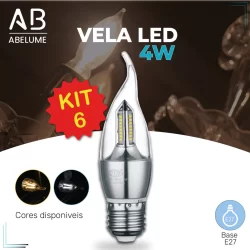 Kit 6 Lâmpada Vela LED para Lustre formato de fogo 4W Bico Torto E27 Modelo Moderno Branco Frio ou Branco Quente| Bivolt