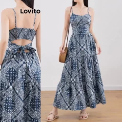 Lovito Vestido casual com estampa tribal e zíper para mulheres L121AD1156