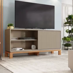 Rack para Tv até 55 Polegadas Porta com Textura Microrripada Pés Cavalete Mondrian 1.36 Freijó